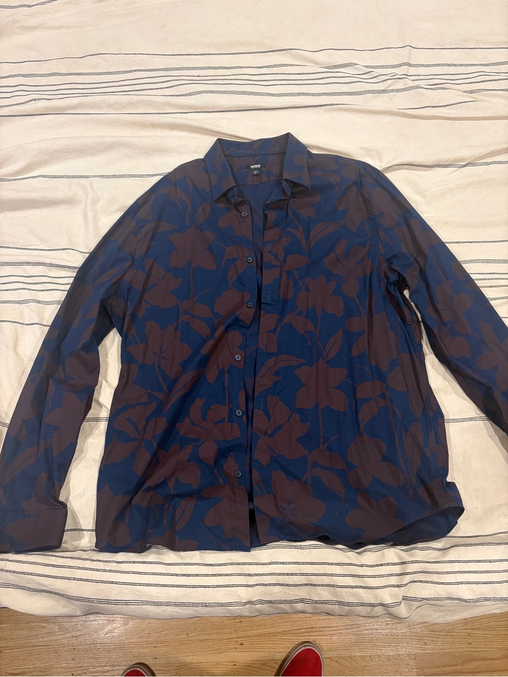 Express Navy and Brown Floral Button-Up Shirt Jacket